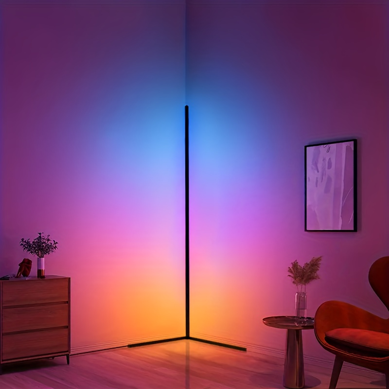 Lampe de sol d'angle RGBIC avec 16 millions de couleurs vibrantes, alimentée par USB, contrôle via application intelligente, synchronisation musicale, 1600 options de couleurs, à intensité variable, fonction minuterie, noire, idéale pour Noël, chambre à coucher, salon