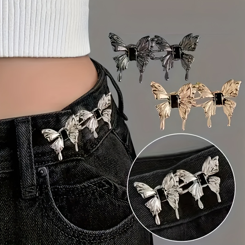 

1 Pair Butterfly Waist Cincher Clips - No-sew, Detachable Jeans Tightener Buttons For Women'