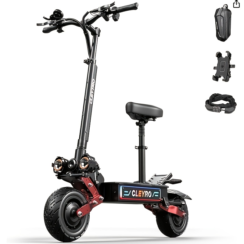 Adult Electric Scooter, High-frequency Brushless Motor, 60v 33ah Battery, Max Range 60 Miles, Full Suspension Hydraulic Disc Brake, Commuting Scooter, 11-inch Road Tires, Foldable