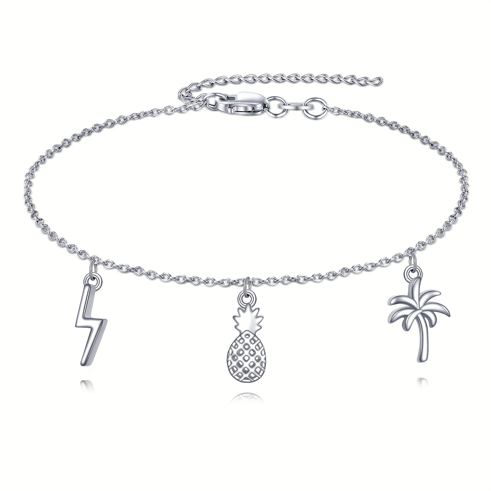 Pineapple 925 Silver Bracelet Tropical Adjustable Hawaii Beach Jewelry Gift