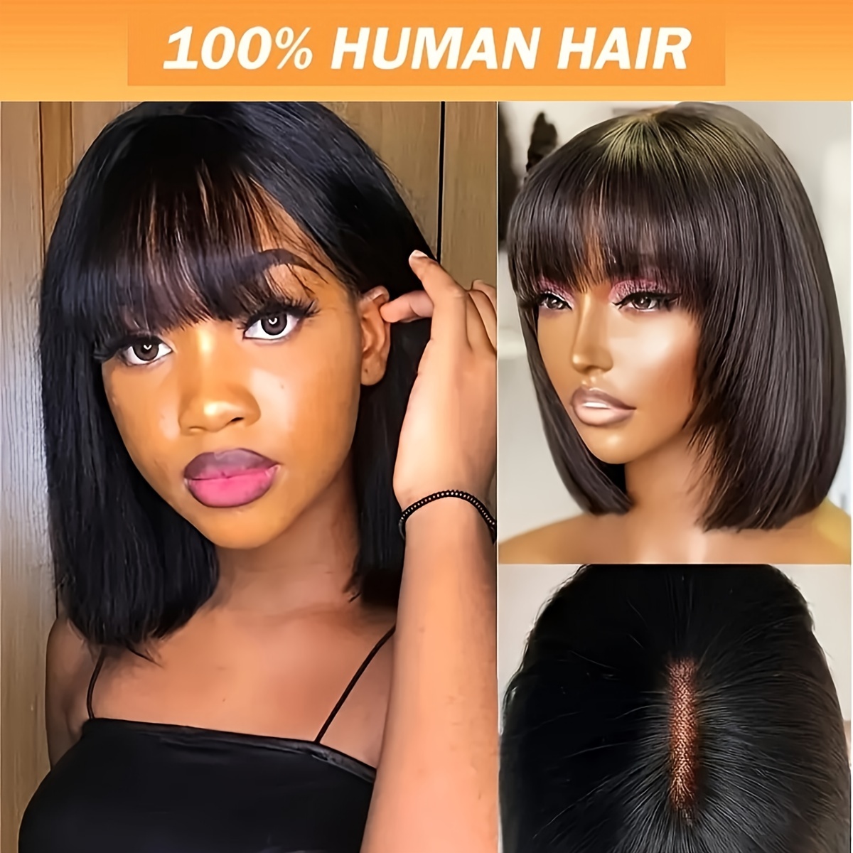 

Chic Bob Wig With Bangs For Women - 150% Density, Straight Human Hair, Pre- With Baby Hair, Glueless Lace Front, Style, Z 2x1, Lace Front