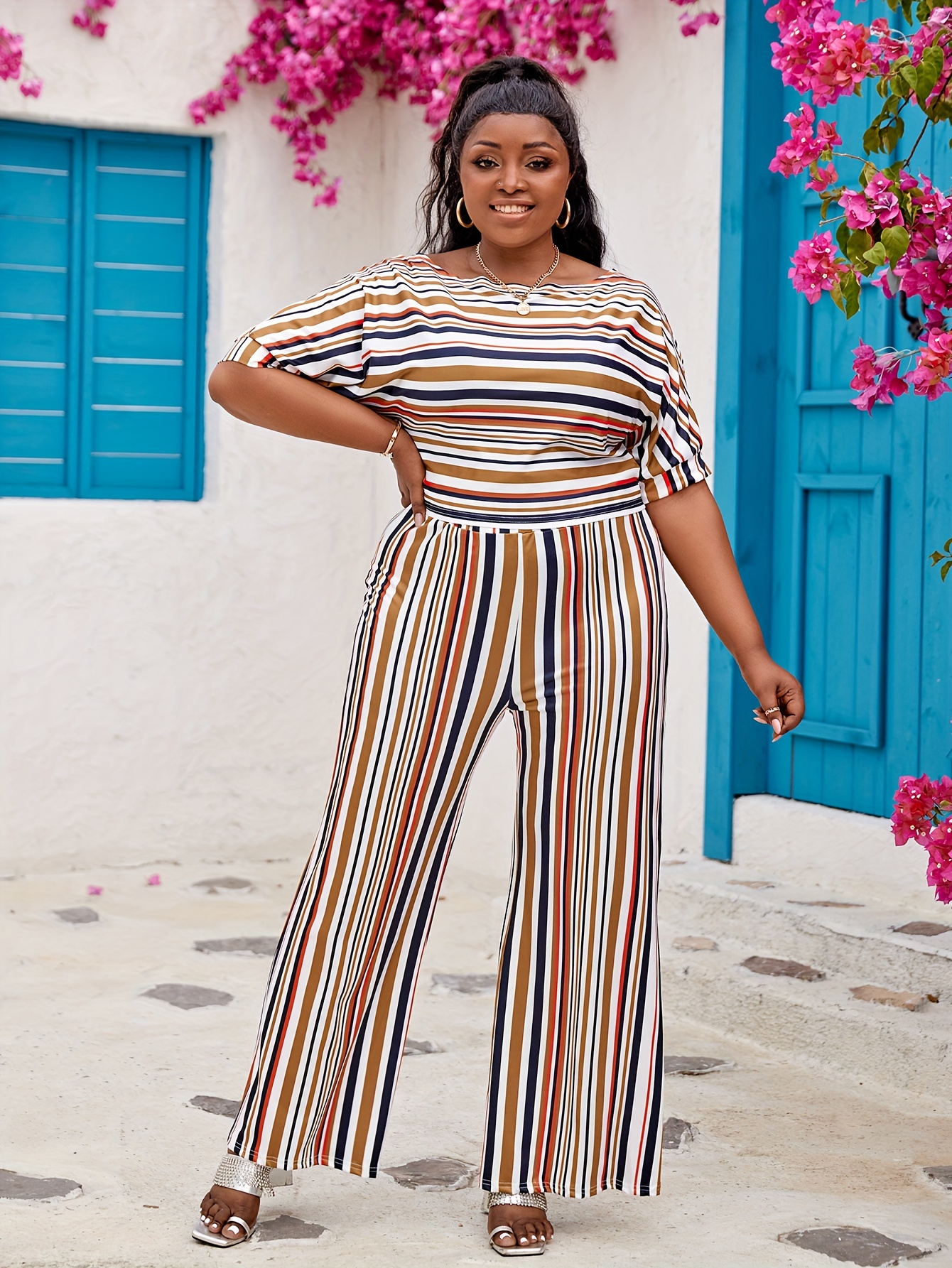 Plus size striped pants hotsell