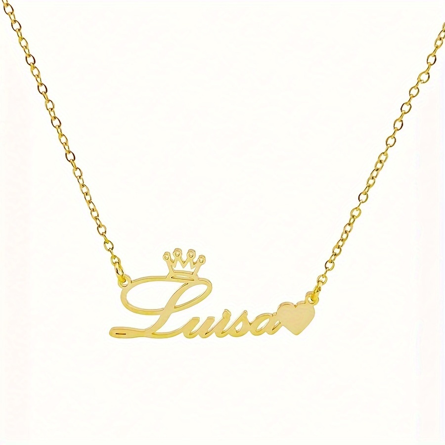 E-shop Personalisiertes Damen-Halskette mit herzförmiger Krone, 18K vergoldeter Edelstahl, anpassbar mit englischem Namen, personalisierter