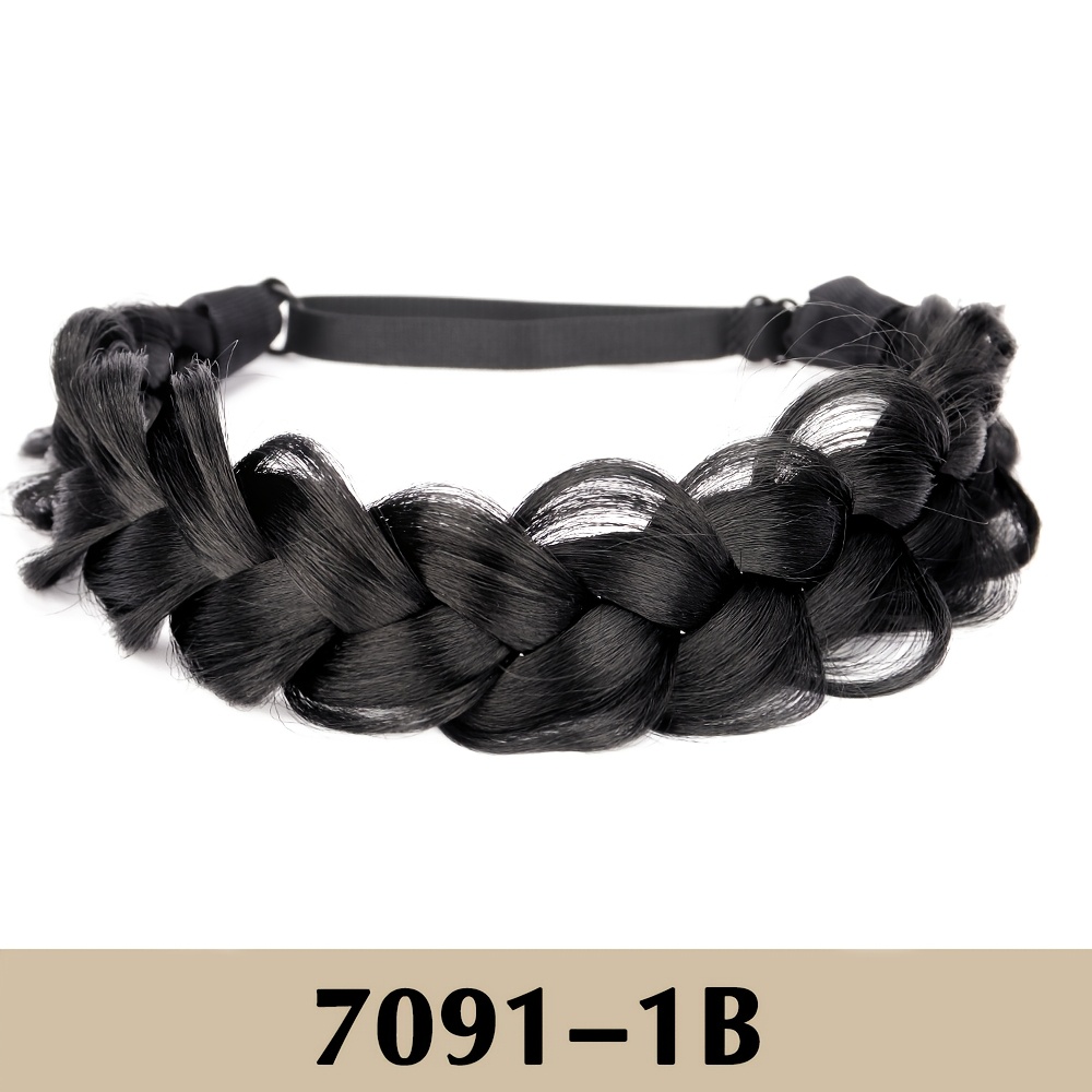 TEMU Elegant 1pc Braided Headband Wig For Women - , Straight Synthetic Hair, Use