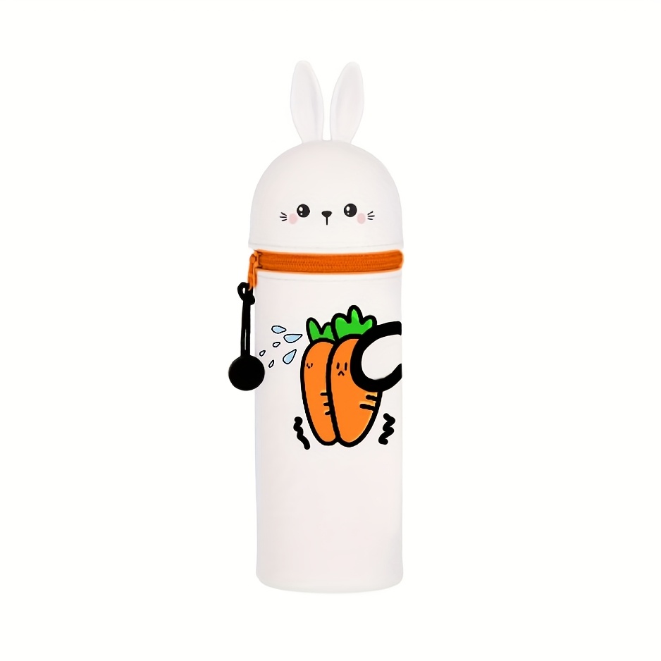 Cute Rabbit Silicone Pencil Case - Zippered 2-in-1 Soft Pen Holder, Animal Pattern For School Or Office Supplies, Desktop Pencil Organizer