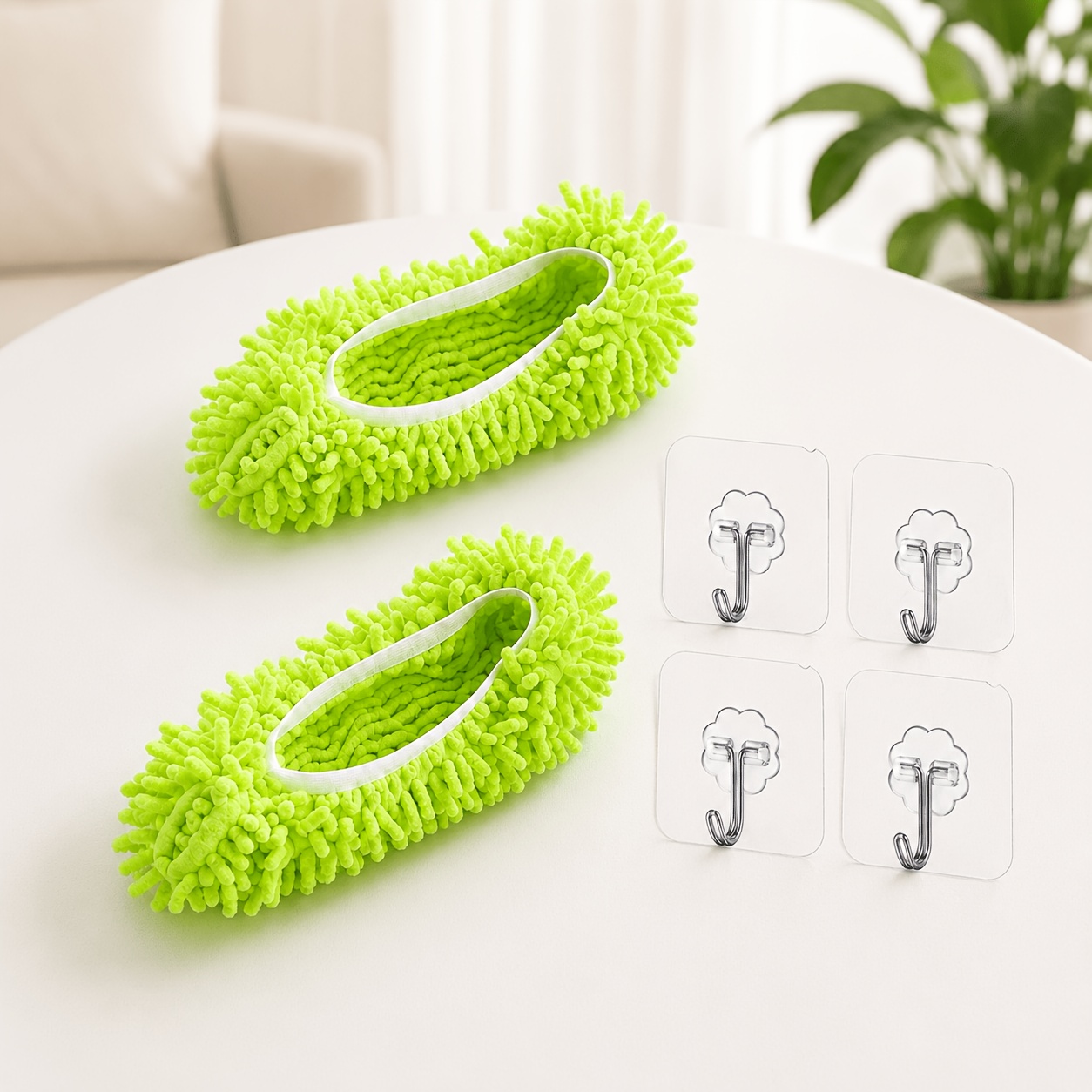 TEMU 6pcs (2pcs Shoe Covers And 4pcs Hooks) Chenille Shoe Cover Set: Hand Wash-free, Reusable Microfiber Dusting Shoes - Simply And Fun Cleaning Your