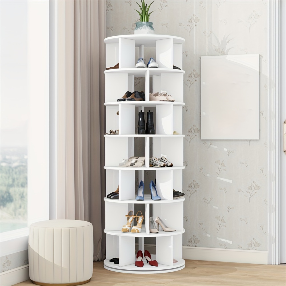Tour à Chaussures Rotative 7 Niveaux - Meuble Pivotant 360°, Blanc, 63,6x23,6x163 Cm - Gain De Place Pour Couloir Ou Placard - 6