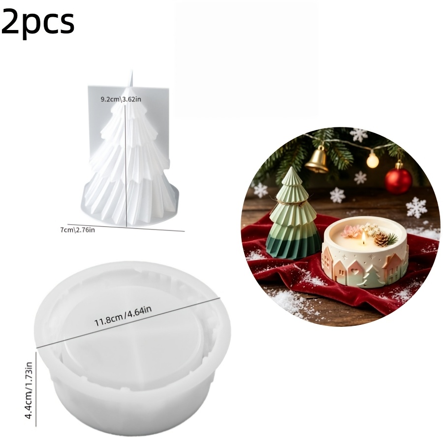 TEMU Diy Resin Liquid Mold 2pcs Set For Christmas Tree And Christmas Tree Relief Storage Bowl Silicone Mold Set, Drip Resin Silicone, Gypsum Cement