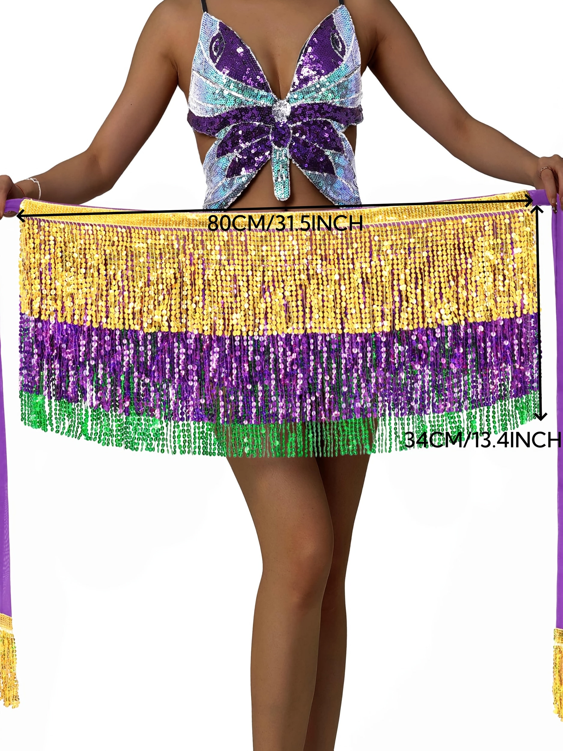 adjustable sequin fringe skirt women glittery golden purple Temu