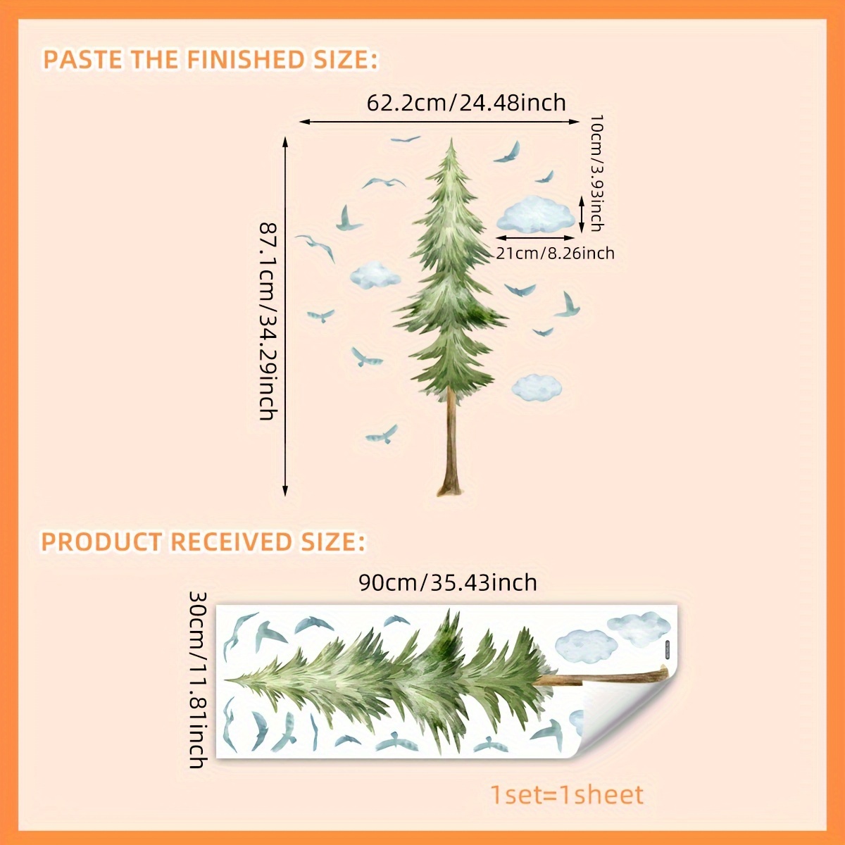 A Self-adhesive Wall Sticker Featuring Pine Trees, Geese, And Clouds For Decorating The Living Room Or Bedroom Behind The Sofa, Model Ms7645-nl