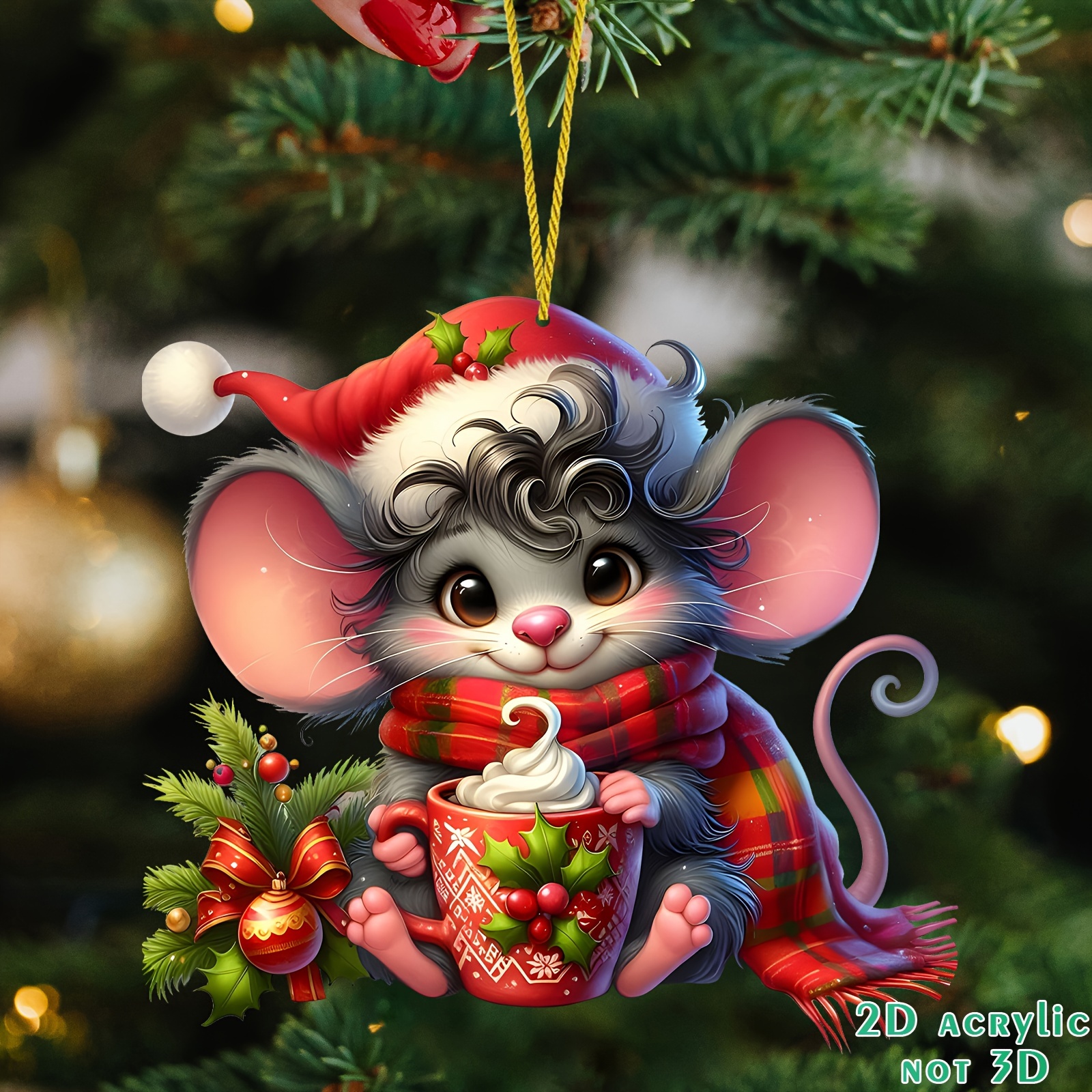 

Acrylic Christmas Mouse Decoration - Versatile 2d Ornament For Tree, Car Mirror & Gift Boxes - Accessory