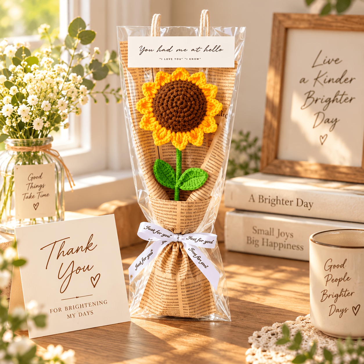 TEMU Ramo de de Ganchillo - Regalo de Flor Tejida Estilo a Adecuado para Graduación, , Navidad con Envoltura de Regalo | de Mesa para Decoración de