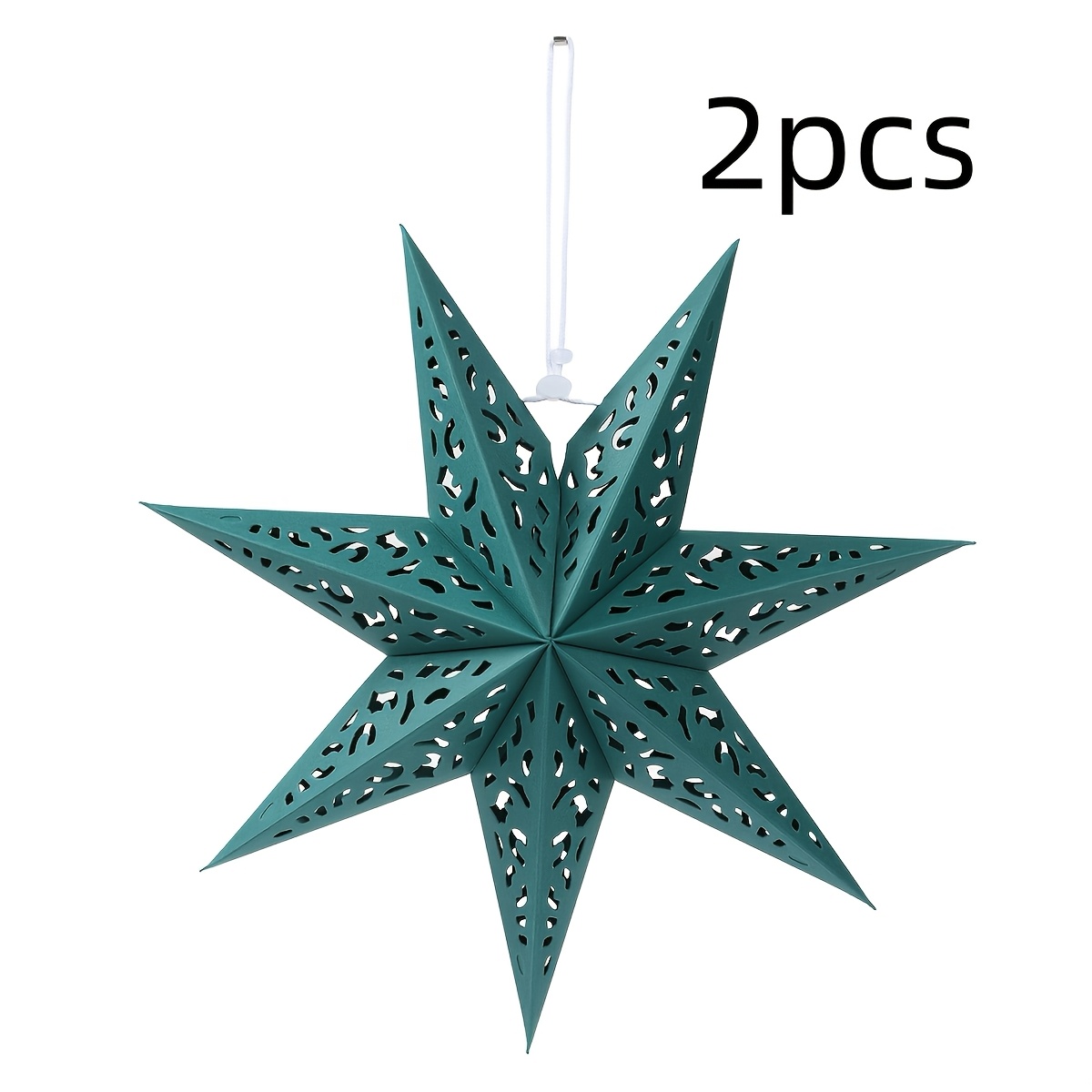 TEMU 2pcs Set, Pendant, Tassel And Topper, 13.78 Inches, Green Hollowed-out -pointed Star Lamp Shade (bulb Not Included), Christmas Hanging