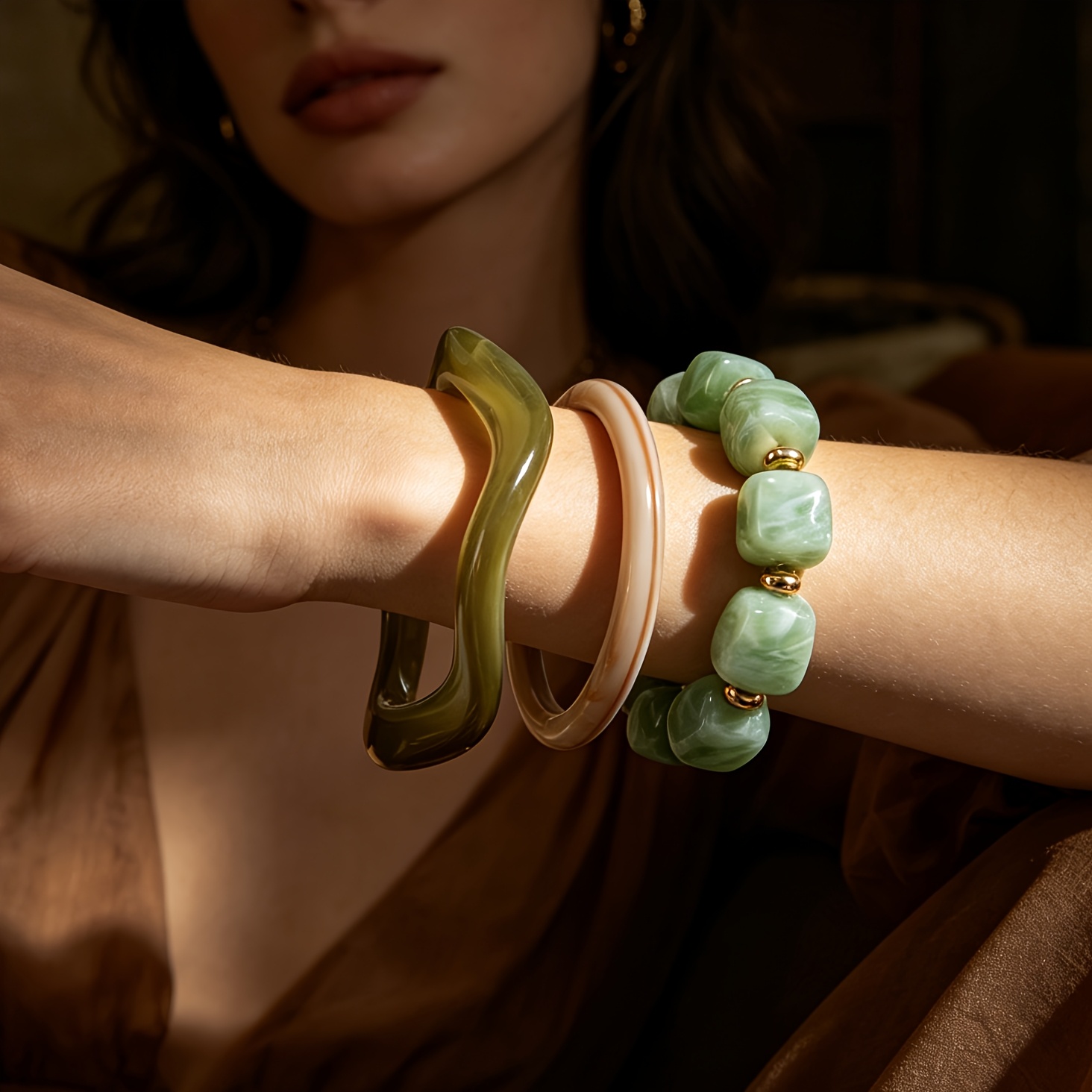 3pcs Women's Bohemian French Retro Square Bead Bracelet Set