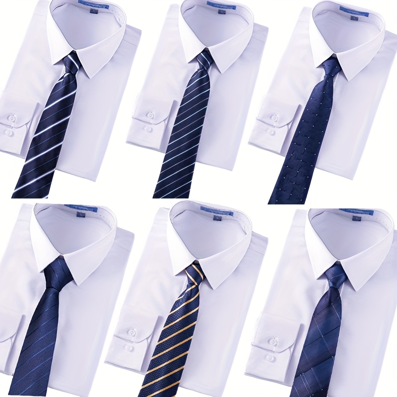 TEMU 6pcs Blue Striped Ties, 3.14in Adjustable Pre-tied Zipper Ties, Wedding Business Graduation Formal Ties, Suit Accessories Gift For Men