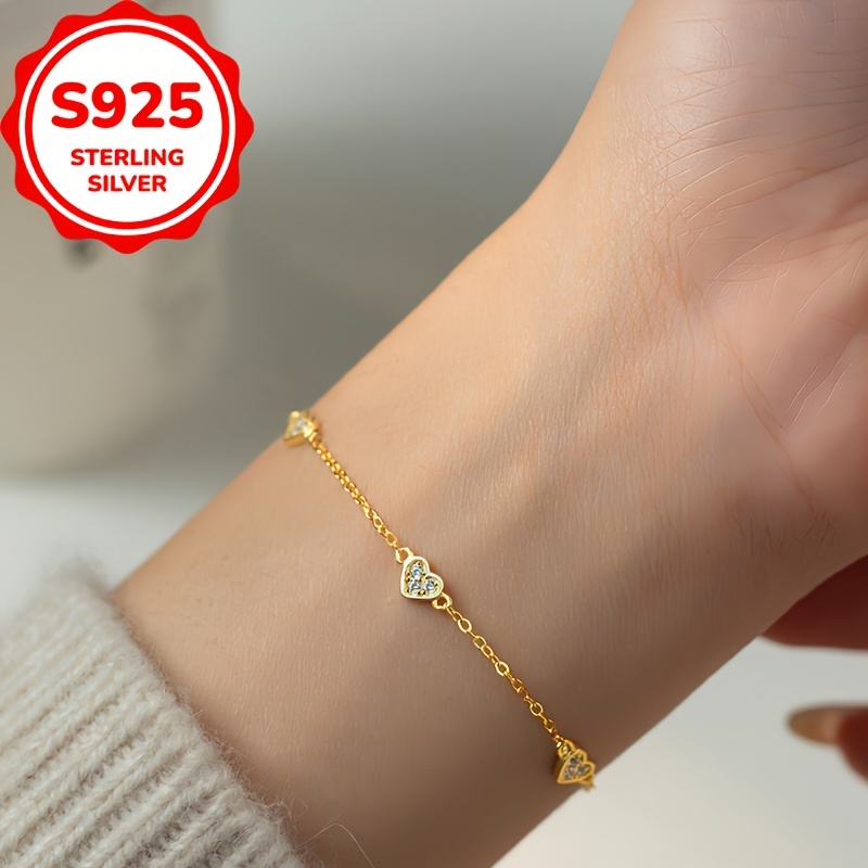 TEMU 1pc S925 Sterling Silvery Heart Bracelet With Minimalist Ins-, Romantic Heart-shaped Pendant, Elegant, , Versatile, Niche, Light Luxury