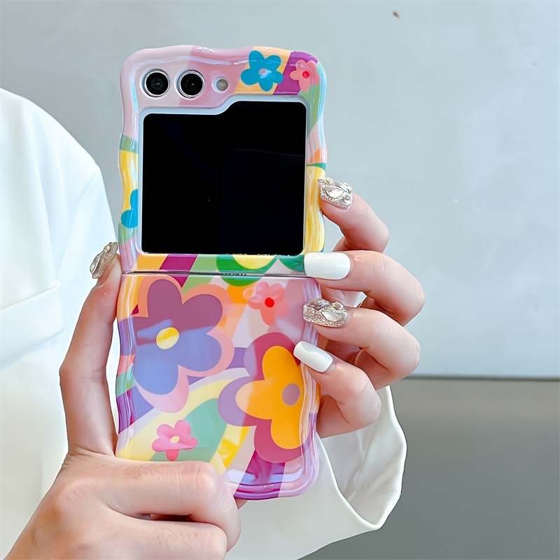 

Twisted Blue Light Graffiti Flower Folding High-end Texture Fashionable And Cute Suitable Anti-fall Protection Case Creative For Z Flip 5 4 3 5g Mobile Phone Case