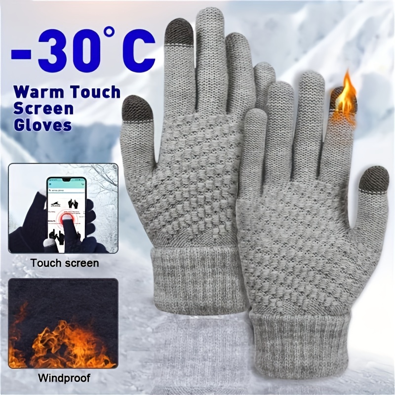 luvas de ecrã   de inverno unissexo, luvas de malha elástica quentes, versão espessa de dedo inteiro, mistura de nylon e poliéster, estilo  , apenas lavagem à mão, acessórios de moda masculina, luvas de condução detalhes 1
