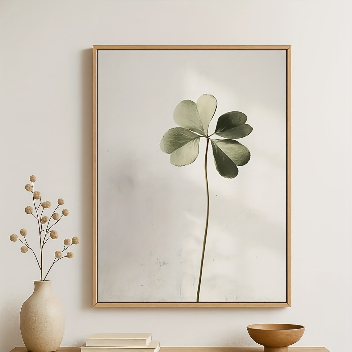TEMU 2d Flat, 2d Flat 1pc, 12x16 Inch, Frameless Minimalist Clover Plant Canvas Wall Art - Perfect For Modern Home Decor In Any , Ideal Gift For