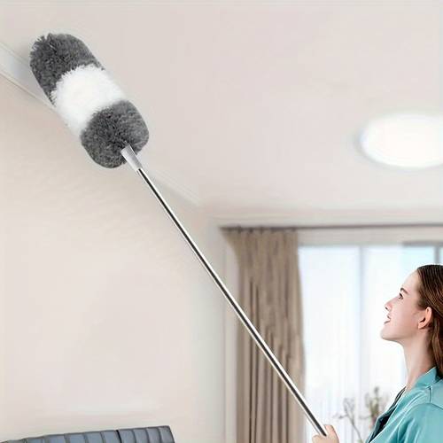 1 stück, mikrofaser-staubwedel mit teleskopstange, ausziehbarer staubentfernungsbürste, biegsamer kopf mikrofaser-staubwedel, wiederverwendbarer waschbarer deckenventilator-staubwedel für hohe decken, möbel, auto, , reinigungswerkzeug