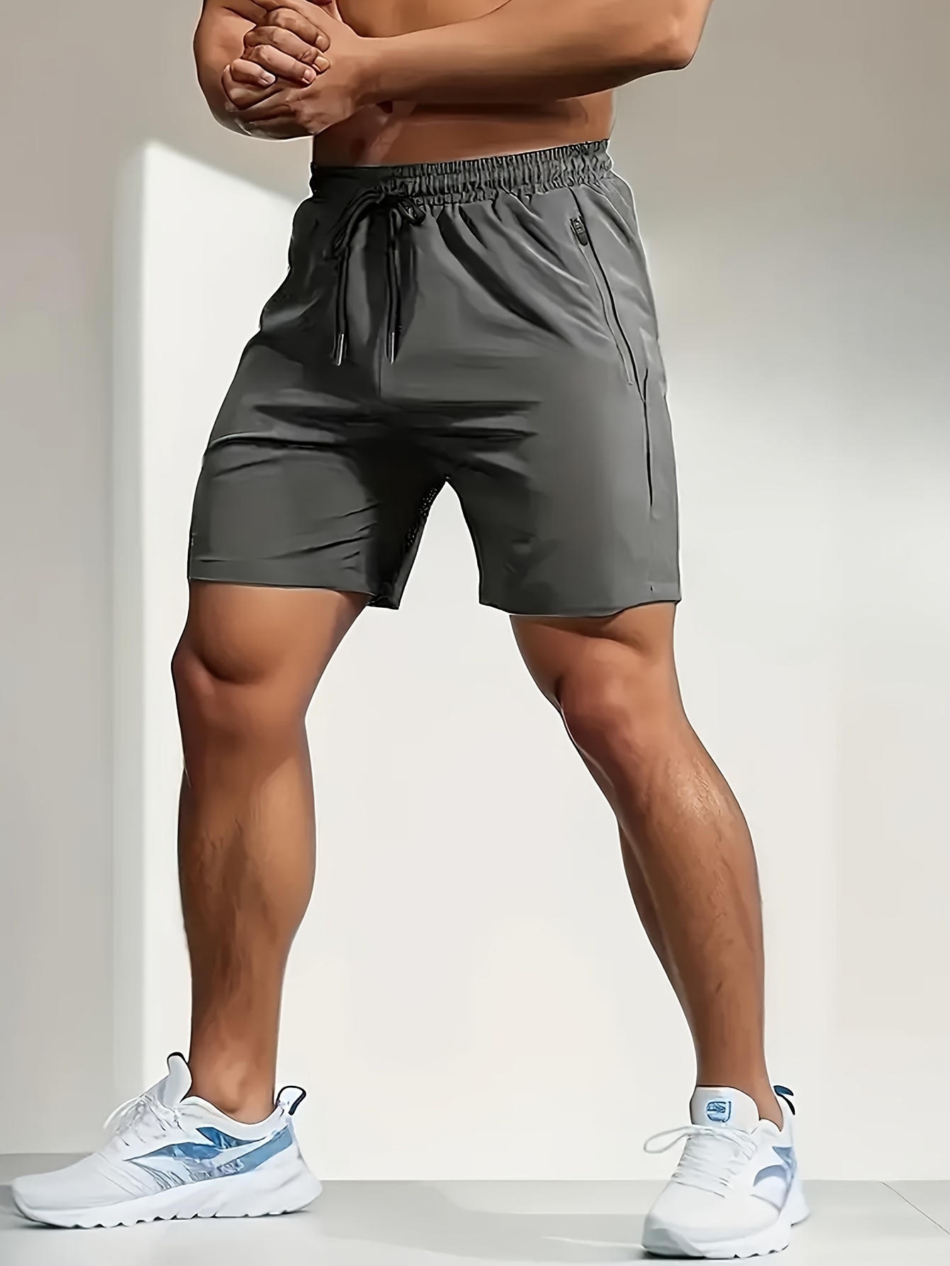 Men's Loose Solid Shorts With Pockets, Active Elastic Waist Drawstring Shorts For Summer