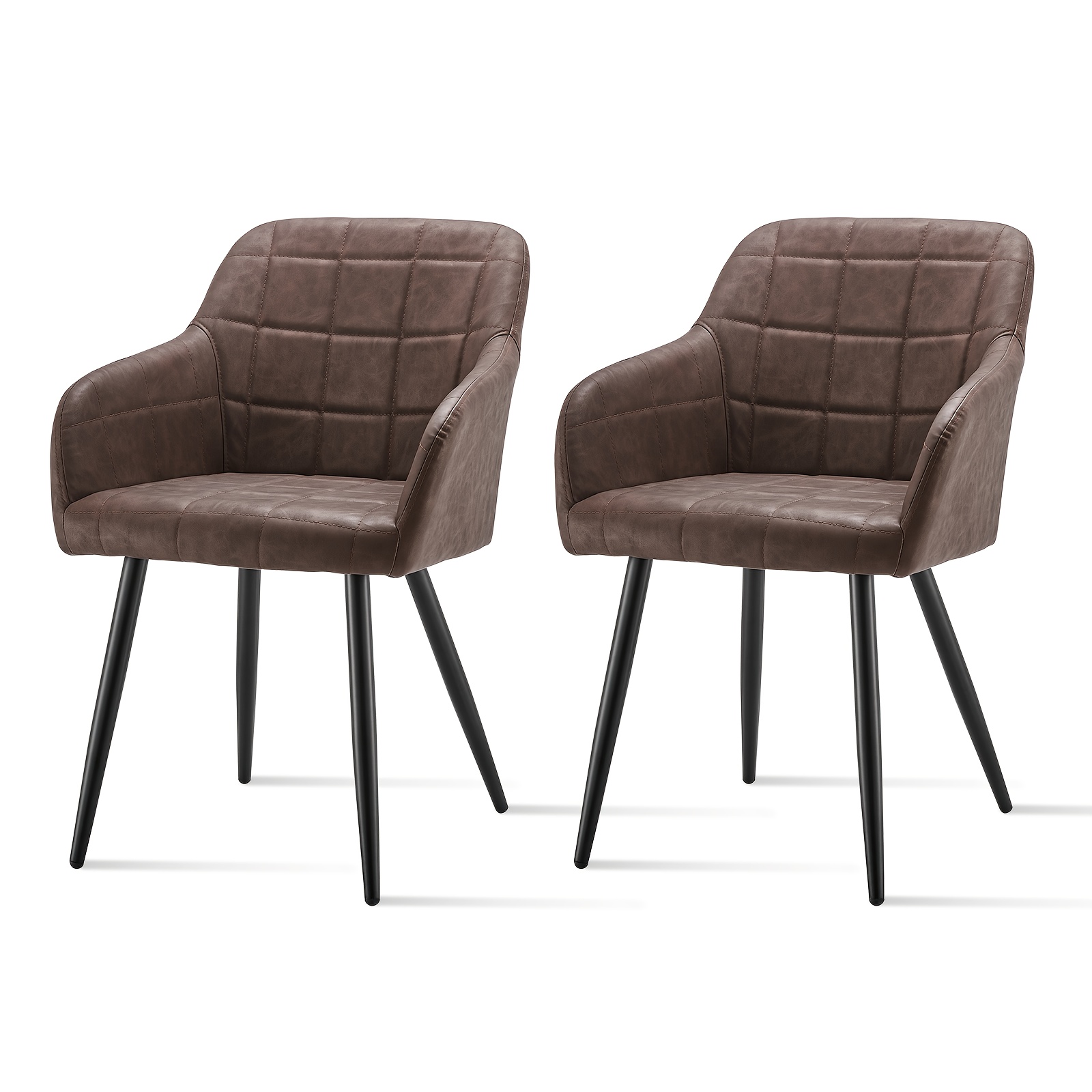Set Of 2 Grey Leather Dining Chairs With Memory Foam & Metal Legs - Accent Armchairs, Padded Backrest & Armrests, Easy-clean Upholstery For Office, Kitchen, Living Room, Reception (no Wood-)