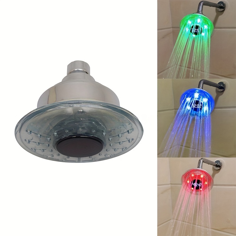 1pc led light up shower head with temperature display 4 inch wall mount hydro powered color changing with no battery needed plastic material bathroom accessories christmas lighting gift details 0