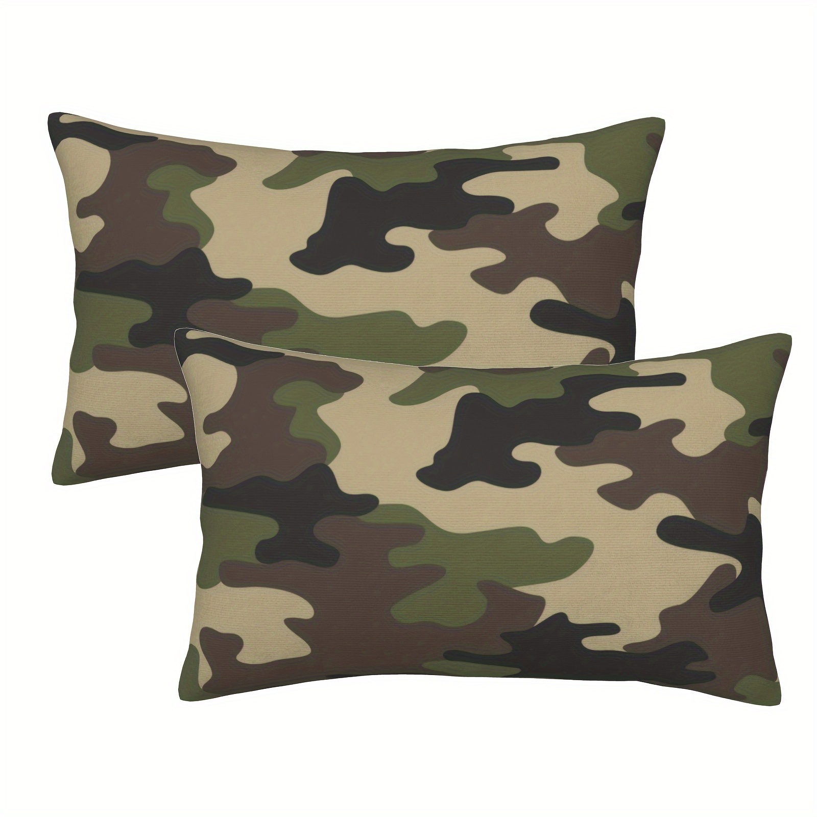 

2-pack Short Plush Camouflage Pattern Lumbar Pillow Covers 12x20 Inch, Military Combat Woodland Green Black, Vintage Rectangle Cushion Cases For Outdoor Couch Chair, No Pillow Insert