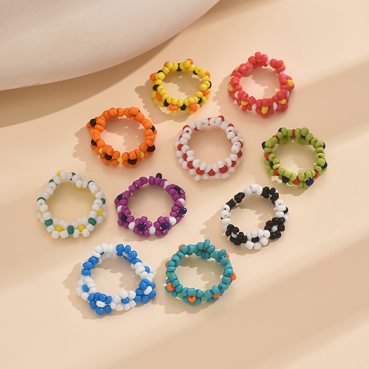 ring bohemian mixed color rice bead string sister Temu Germany