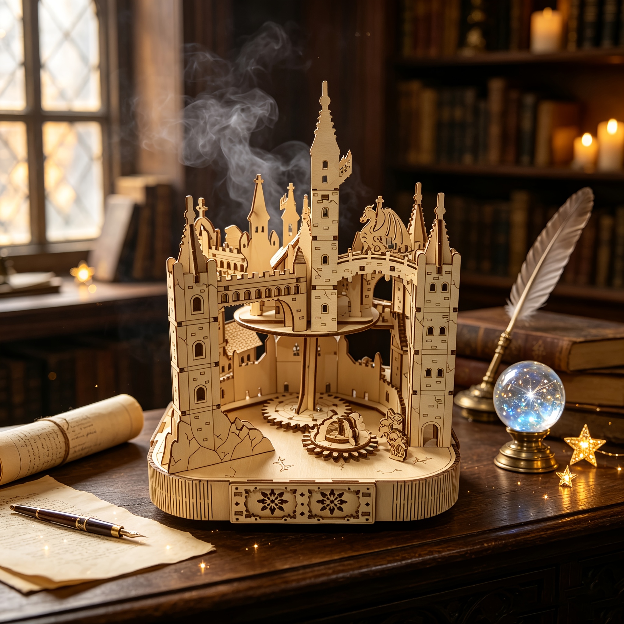 DIY 3D Wooden Puzzle Magic Castle Music Box