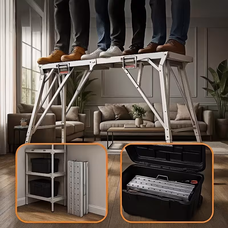 portable foldable workbench with adjustable height wide base scaffolding work platform heavy duty foldable railing suitable for home renovation rv cleaning window washing ideal for outdoor use with free gifts workbench Product details 5