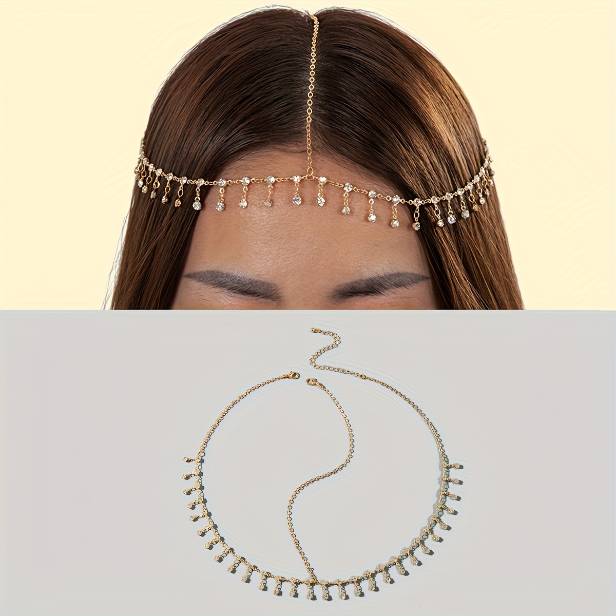 Image of 1pc Fashion Elegant Easy Style Rhinestone Tassel Chain Headband Women's Headpiece Suitable For Prom Party Gift For Friend