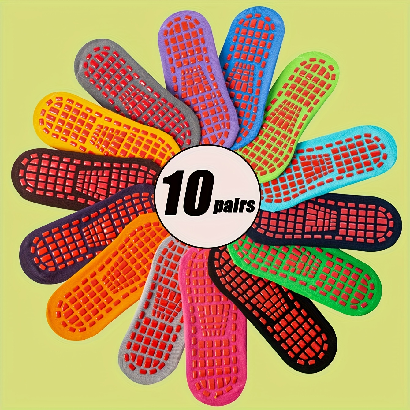 TEMU 10 Pairs Of Unisex Non-slip Athletic Socks - Polyester Blend, 95% Polyester And 5% Spandex, Knit Fabric, Solid Color, Machine Washable, All Season For Trampoline, Yoga And Floor Sports