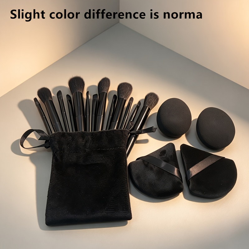 TEMU Upgraded 1 Set High-quality Professional Makeup Brushes, Including 13pcs Brushes And 2pcs And 2pcs Makeup Sponges, High-quality Black Makeup