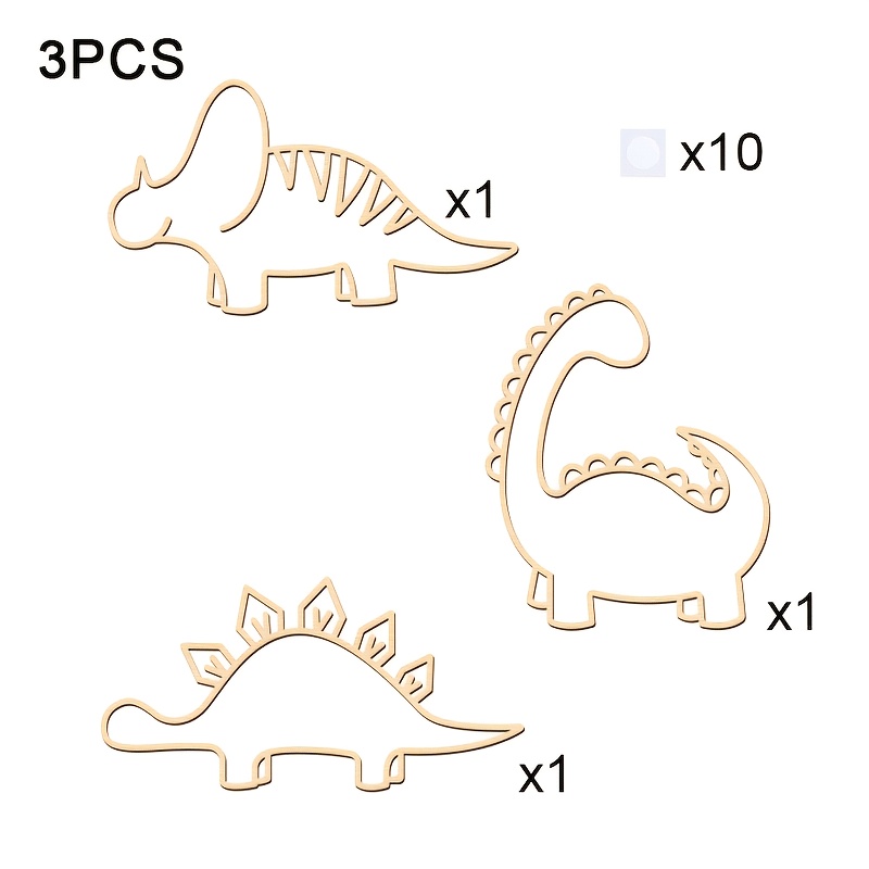 Image of 3pcs Wooden Hollow Dinosaurs Wall Decor, Cute Small Dinosaurs Wall Sculptures For Bedroom Wall Decorations, Dinosaur Figurine Art Wall Sculptures