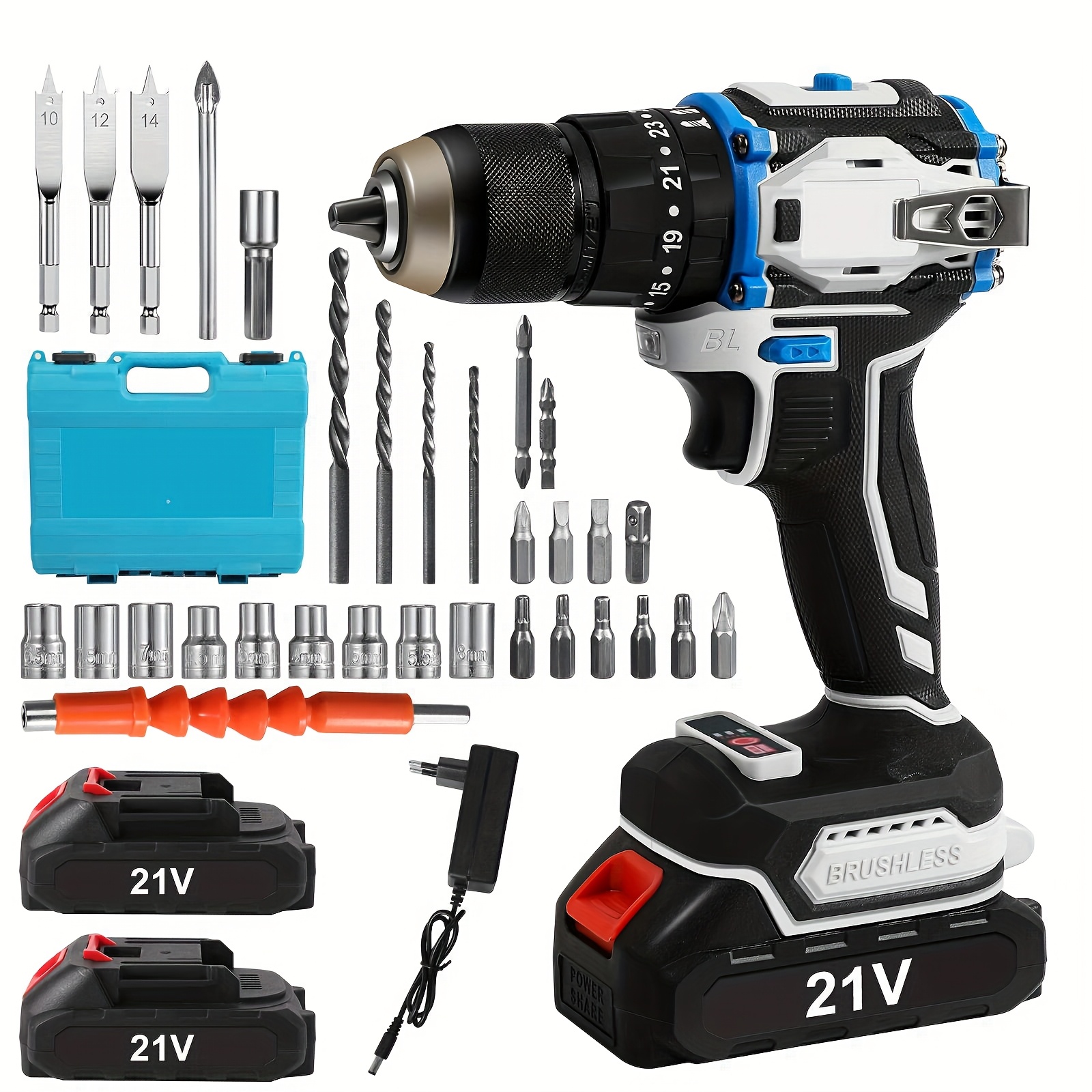 TEMU 21v Electric Screwdriver Cordless Electric Impact Drill Cordless Hammer Drill Electric Screwdriver Power Tool With 2 Battery