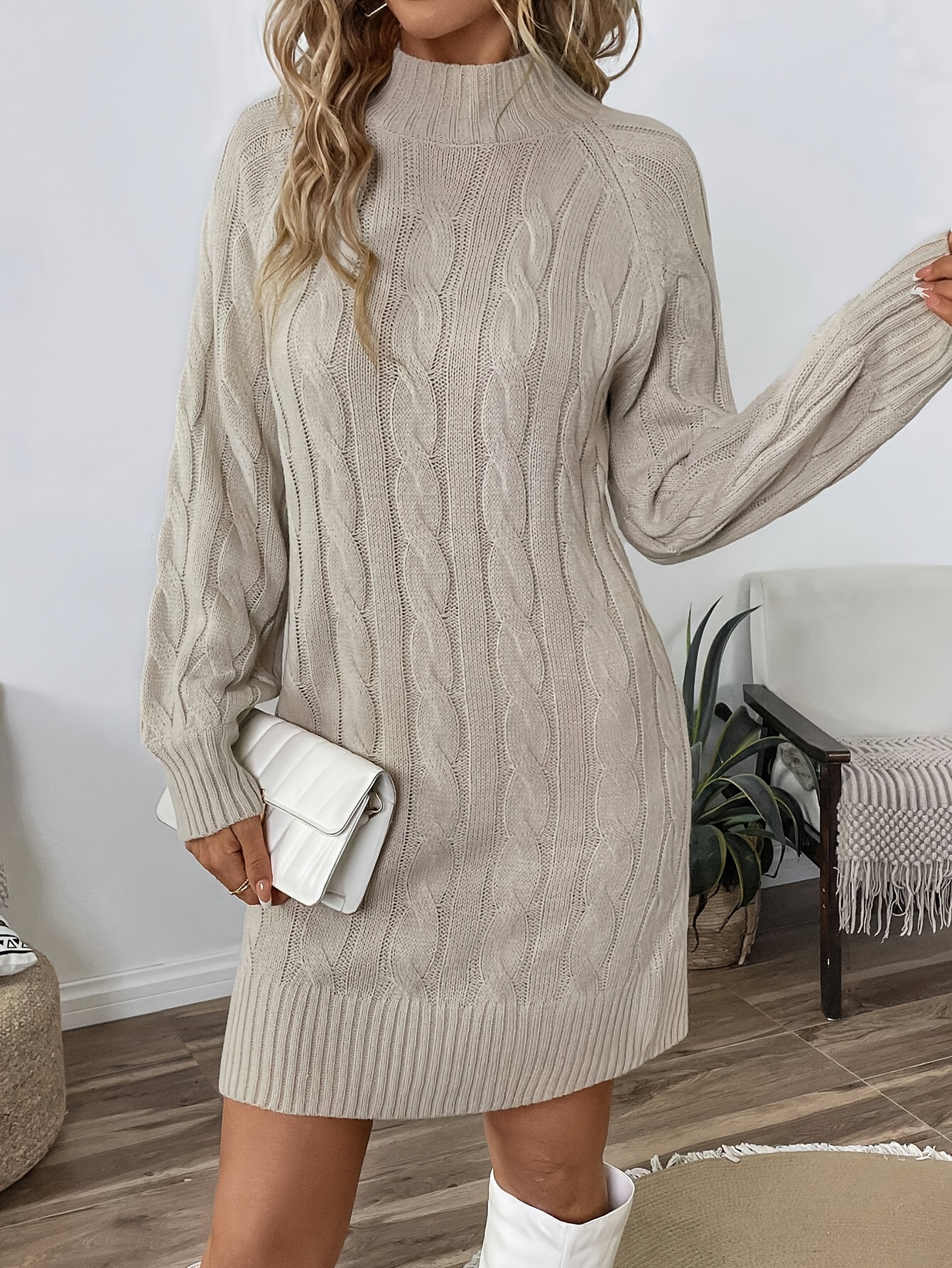 slim fit dress slacks Mixed Media Fit and Flare Sweater Dress – English Factory main image 0