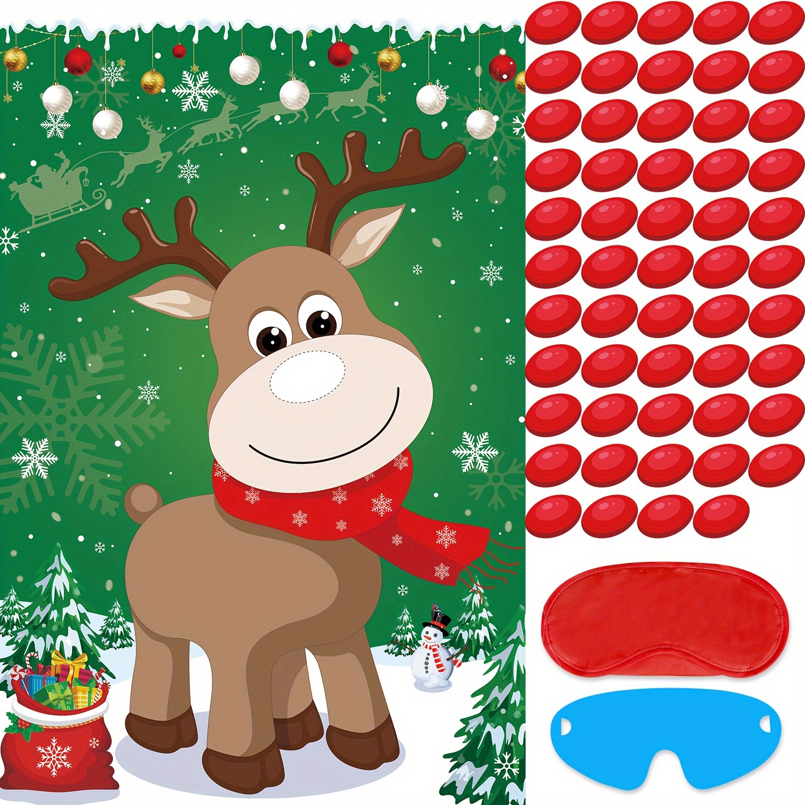 

Reindeer Nose Pinning Game For Christmas - Reusable Holiday Party Activity With 54 Stickers & , Family