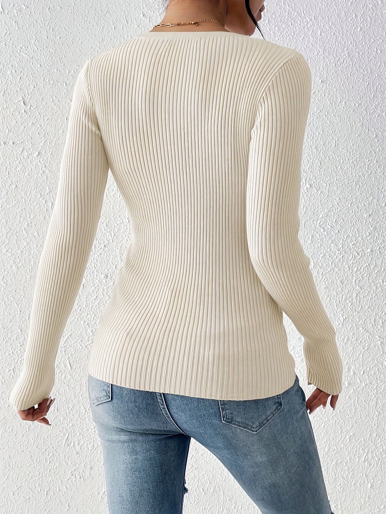 Front button solid ribbed sweater, elegant long-sleeve fitted cardigan, suitable for autumn and winter season, Women's clothing