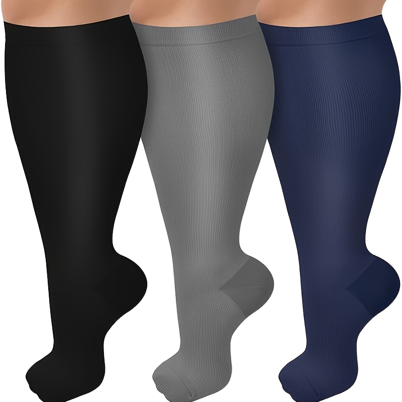 TEMU Lot de 3 paires de chaussettes de compression grande taille pour homme et femme, 20-30 mmHg, extra larges pour et hautes jusqu'au genou pour de