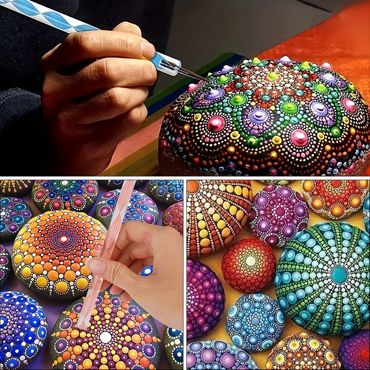 5pcs stainless steel mandala dotting tools set rock painting kit with paint pens stencils drawing pens brushes for   and decorations random color