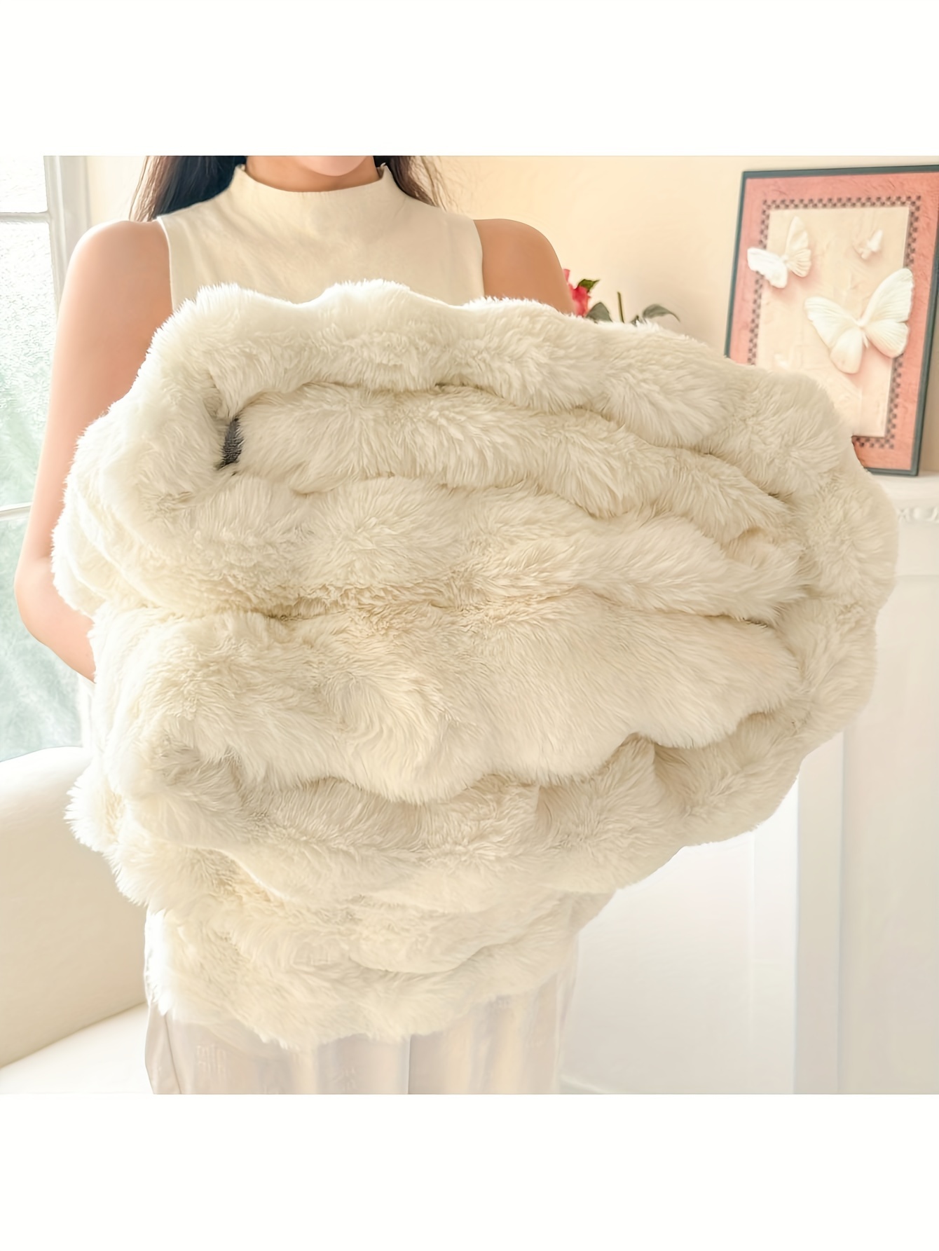 ultra soft   rabbit fur throw blanket cozy warm and luxurious for couch bed office and travel geometric pattern in   blanket details 0