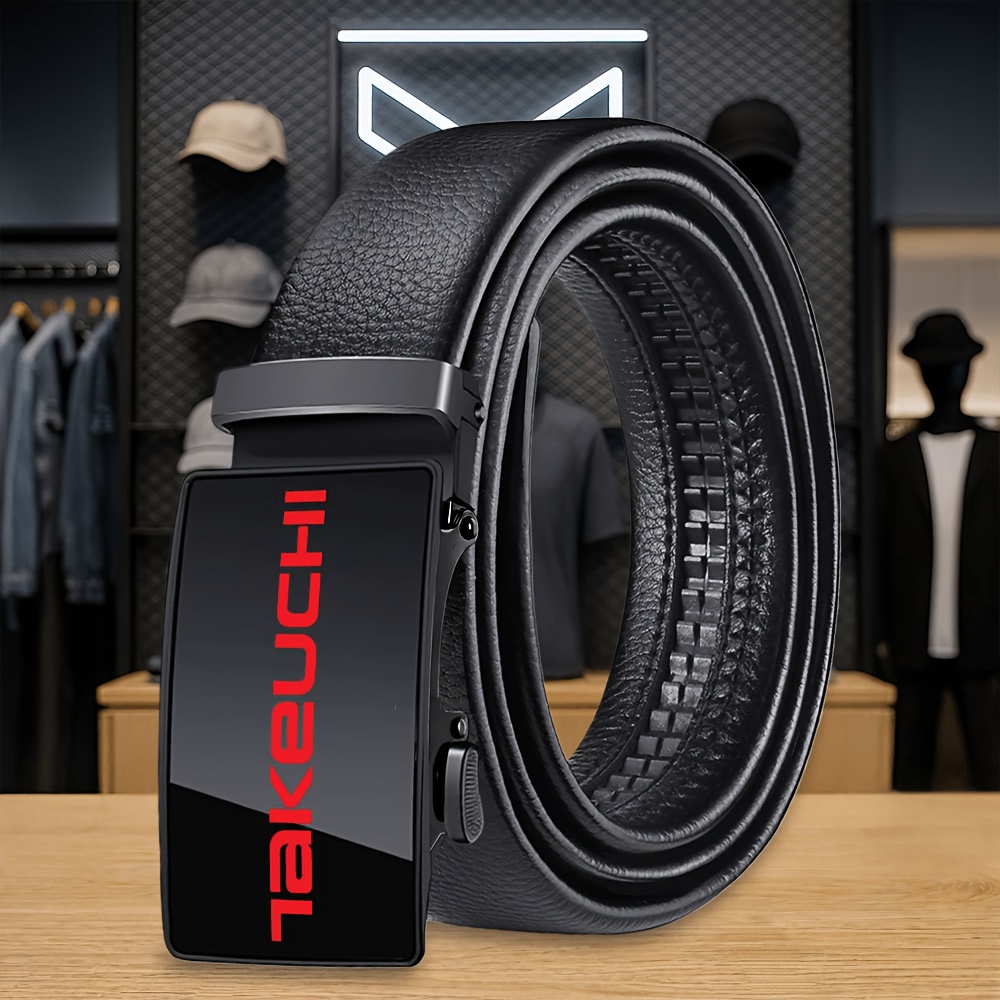 TEMU 1pc Fashionable Solid Color Takeuchi Series Printed Men's Novelty Belt, Trendy Retro Style, 2 Colors , Unisex Belt, Exquisite Print, Comfortable