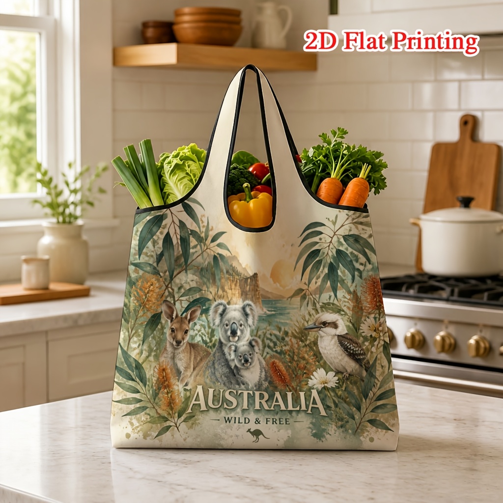 TEMU 1pc Australian Koala Kangaroo Print Crossbody Bag & Foldable Tote With Shoulder Strap, Machine Washable Suitable For Travel, Beach, Commuting,