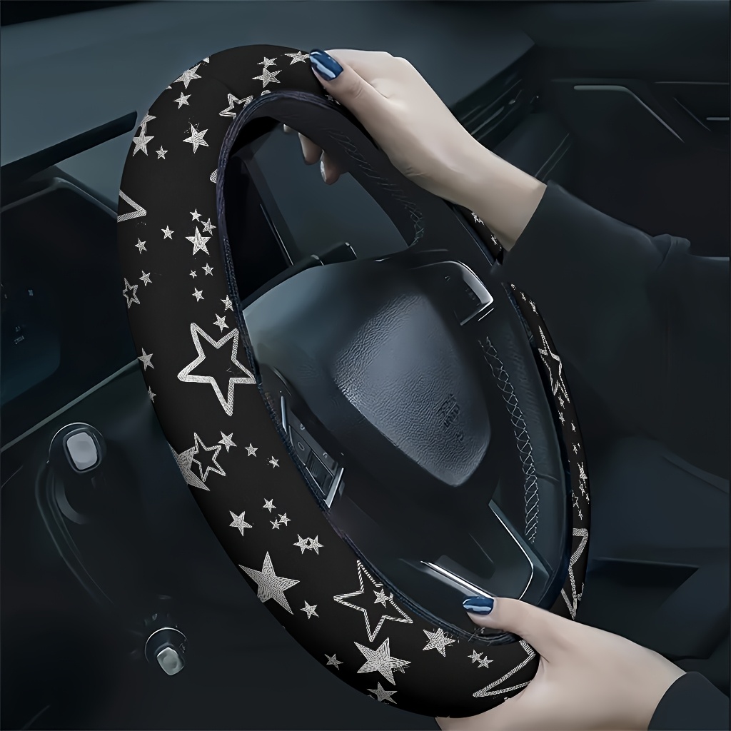 TEMU 1pc Starry Shimmering Pentagram Pattern Car Steering Wheel Cover, Soft And Breathable Texture, Hand Fatigue, , Fashionable Car Accessory, A Gift