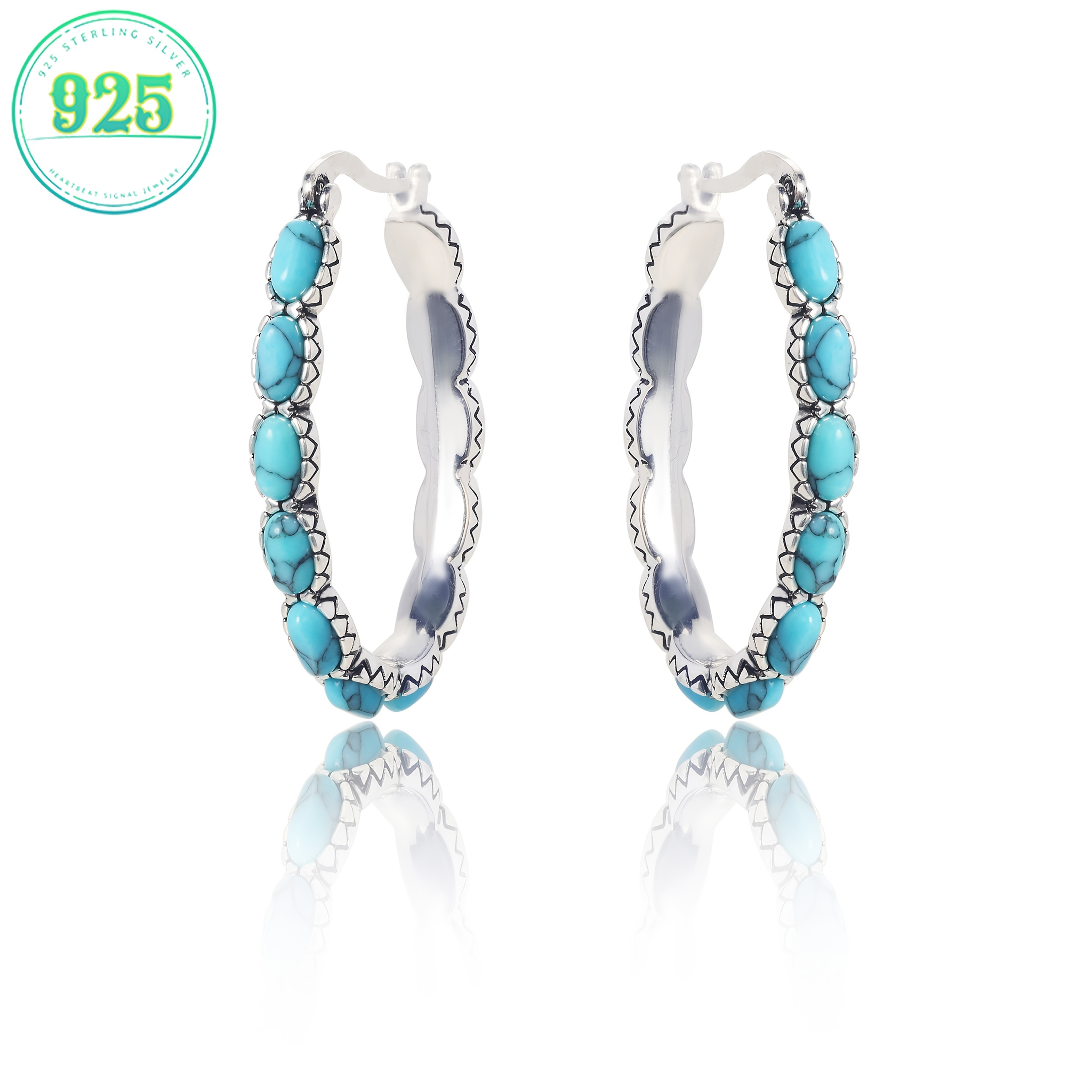 

925 Silver High-end Of Simple Fashion Turquoise Hoop Earrings, Allergy Prevention, Suitable For Wedding Banquets To Wear, Girlfriend Valentine's Day Anniversary, Day Gifts, , Send A