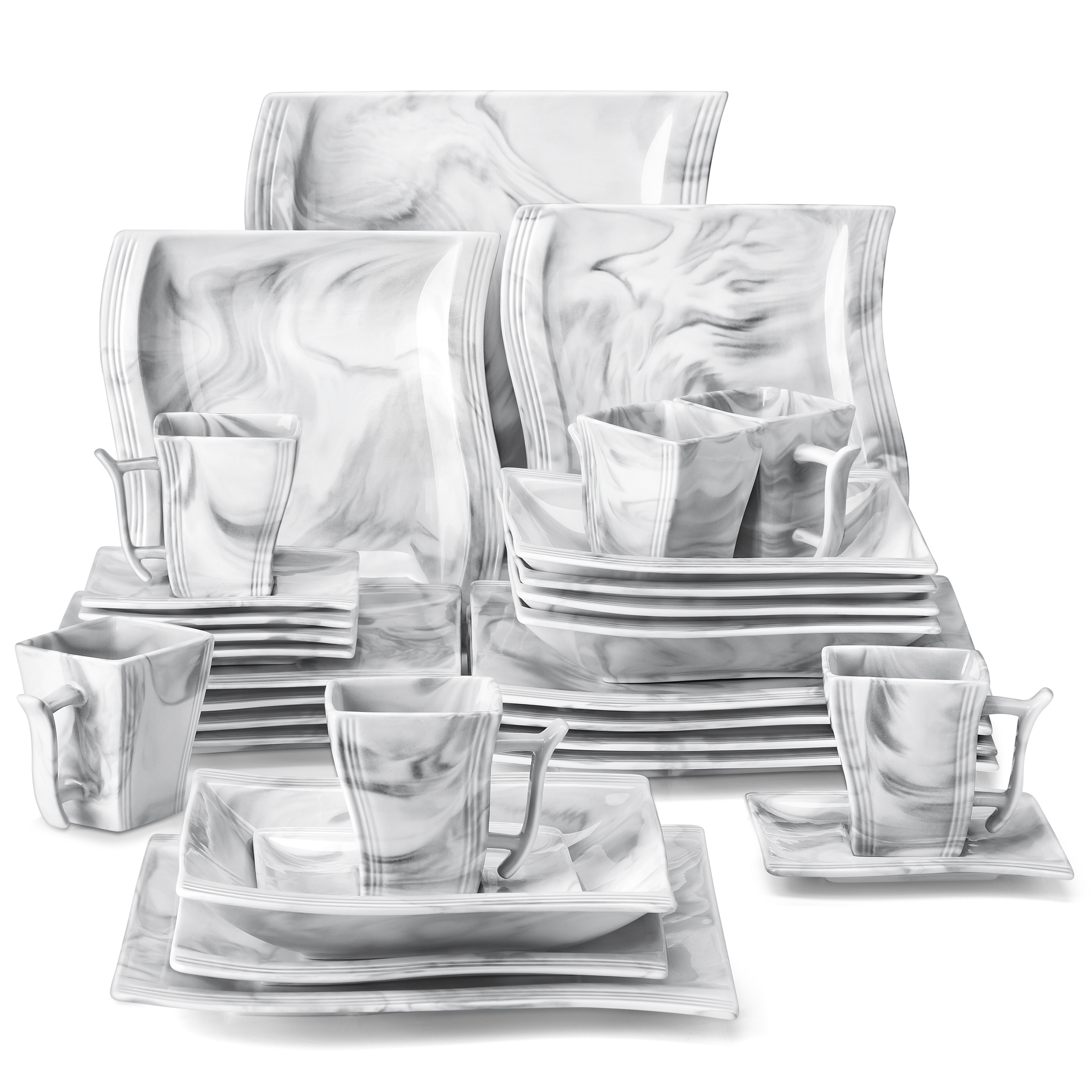 

Dinner Sets, 30-piece Square Porcelain Plates And Bowls Set Dinnerware Sets Marble Grey Dinnerware Sets Tableware With 6-piece Dinner Plates/dessert Plates/soup Plates/cups And Saucers