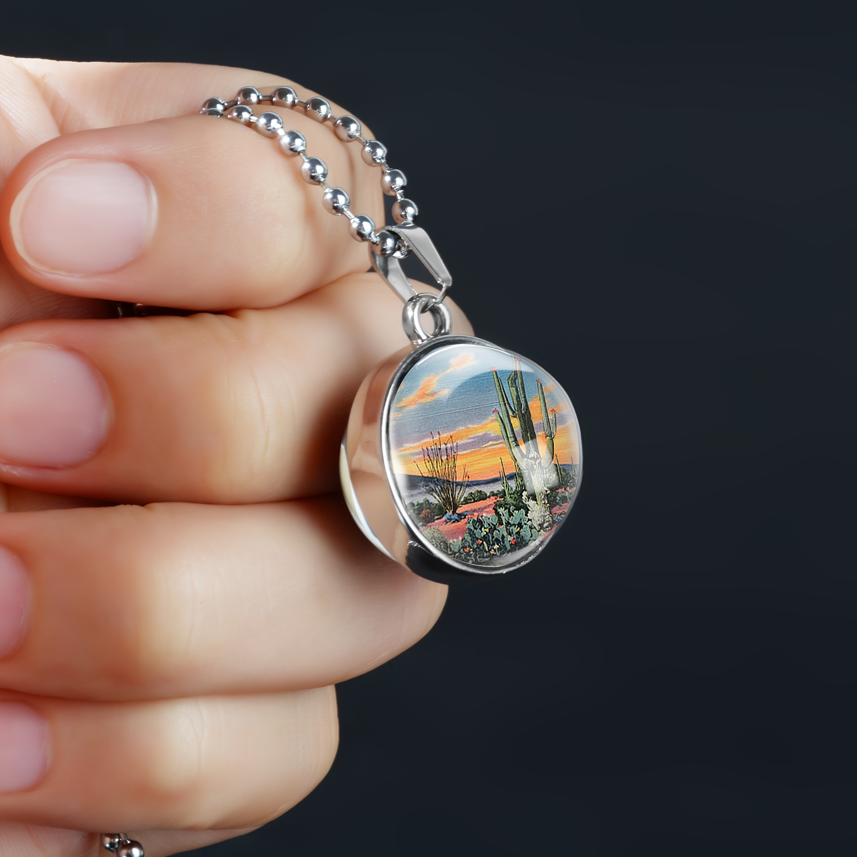 Artistic Cacti and Shrubs Pendant Necklace