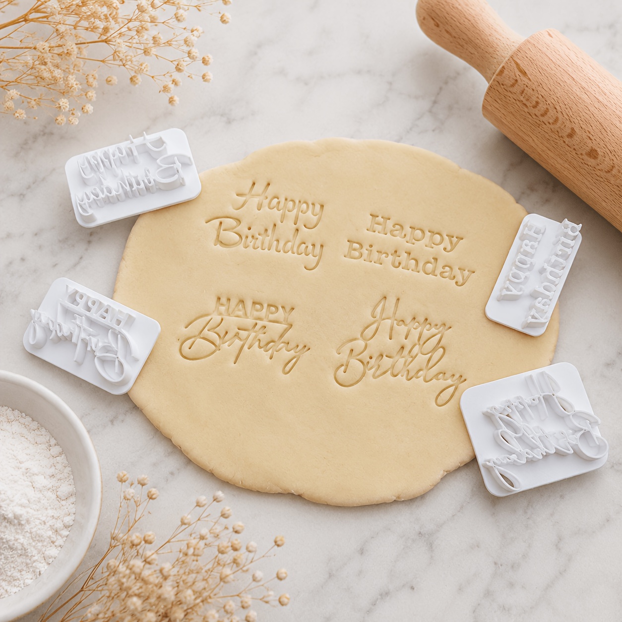 Happy Birthday Pattern Round Polymer Clay Cutter and Stamp Set