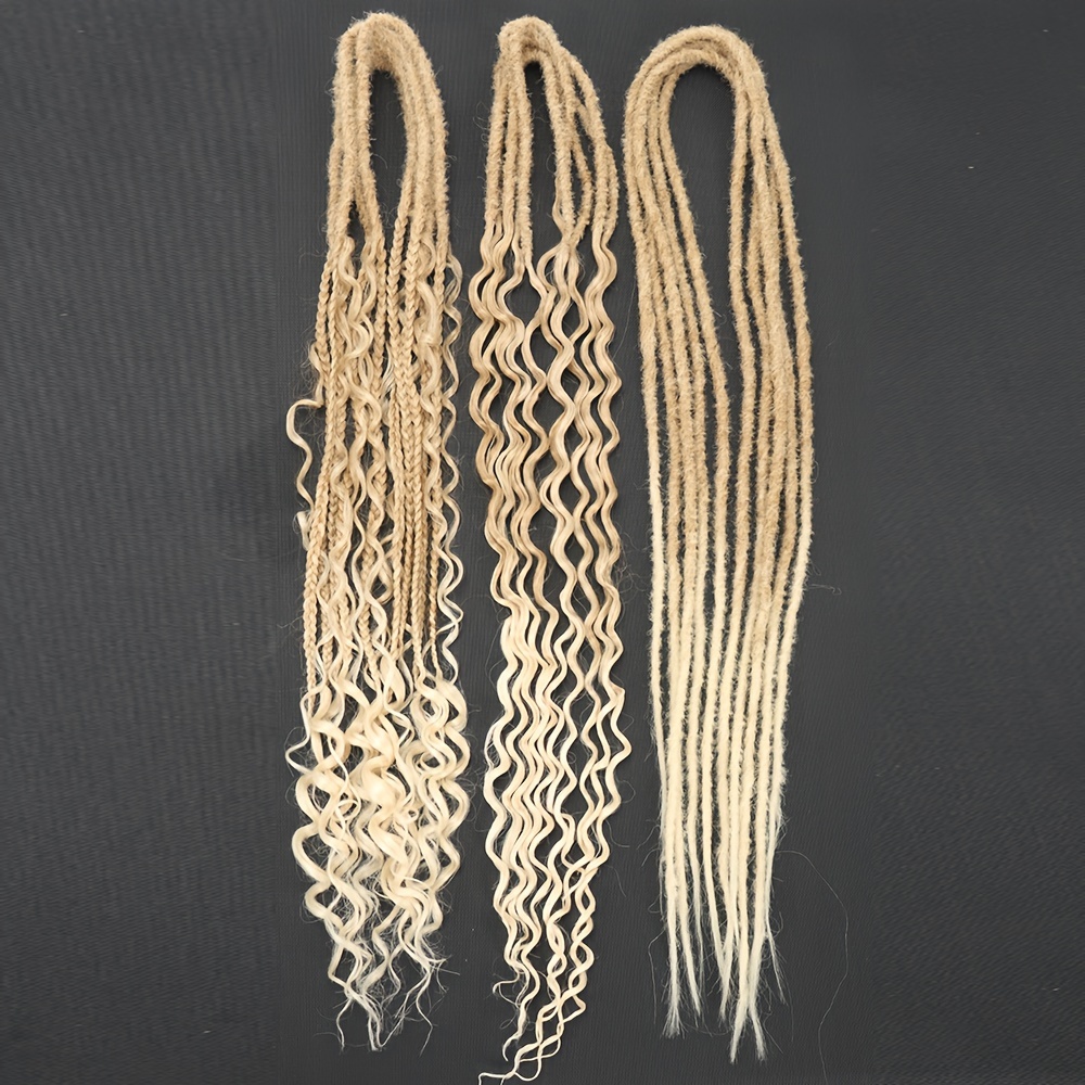   handmade double tail braided hair extensions 24 inch synthetic fiber curly wave style mixed braids 15 strands per pack for women details 4